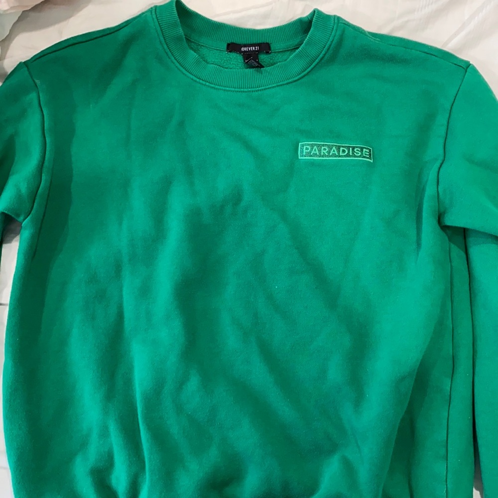 green sweatshirt